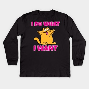 I do what I want funny cat Kids Long Sleeve T-Shirt